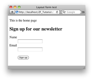 Sign up form in a layout