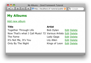 Screen short of Zend Framework tutorial