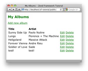 Screen short of Zend Framework tutorial
