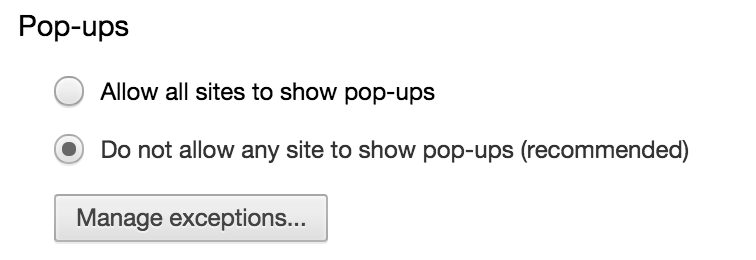 Chrome pop-ups