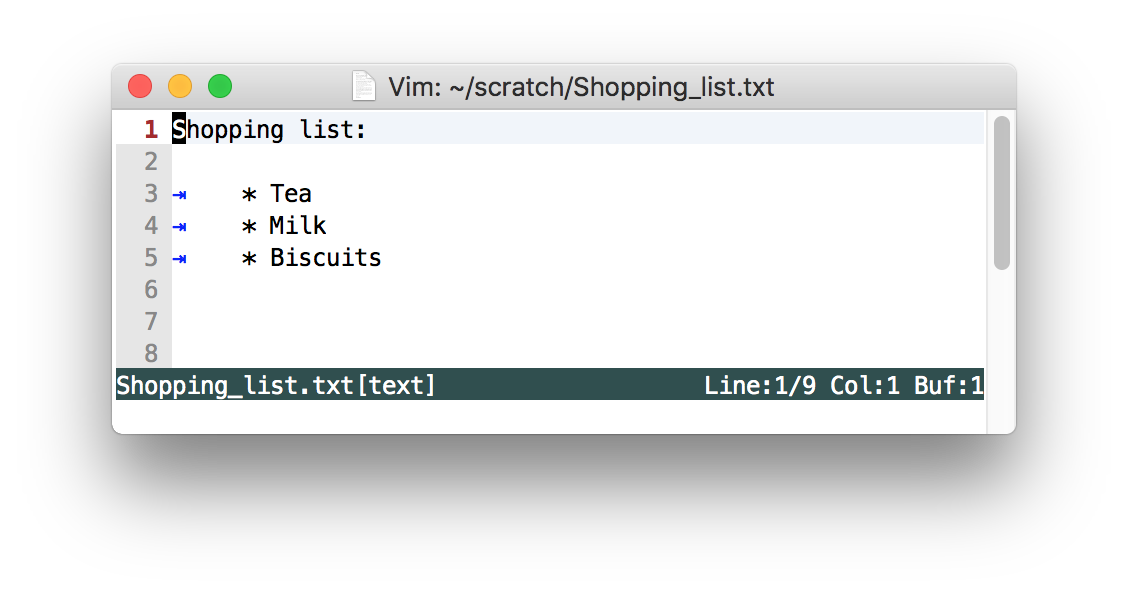 Shoppping list with tabs