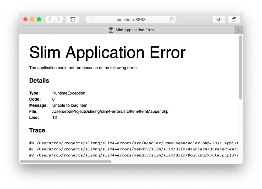 Slim4 default error with details