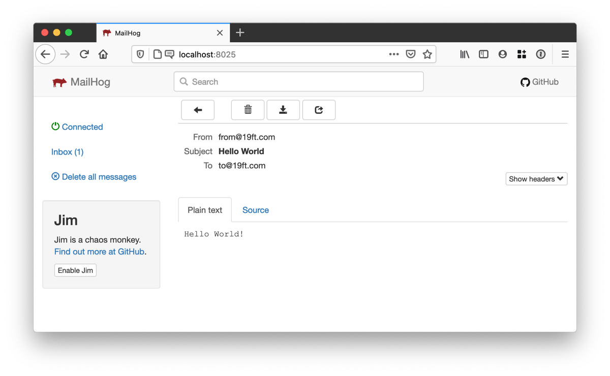 Screenshot of MailHog