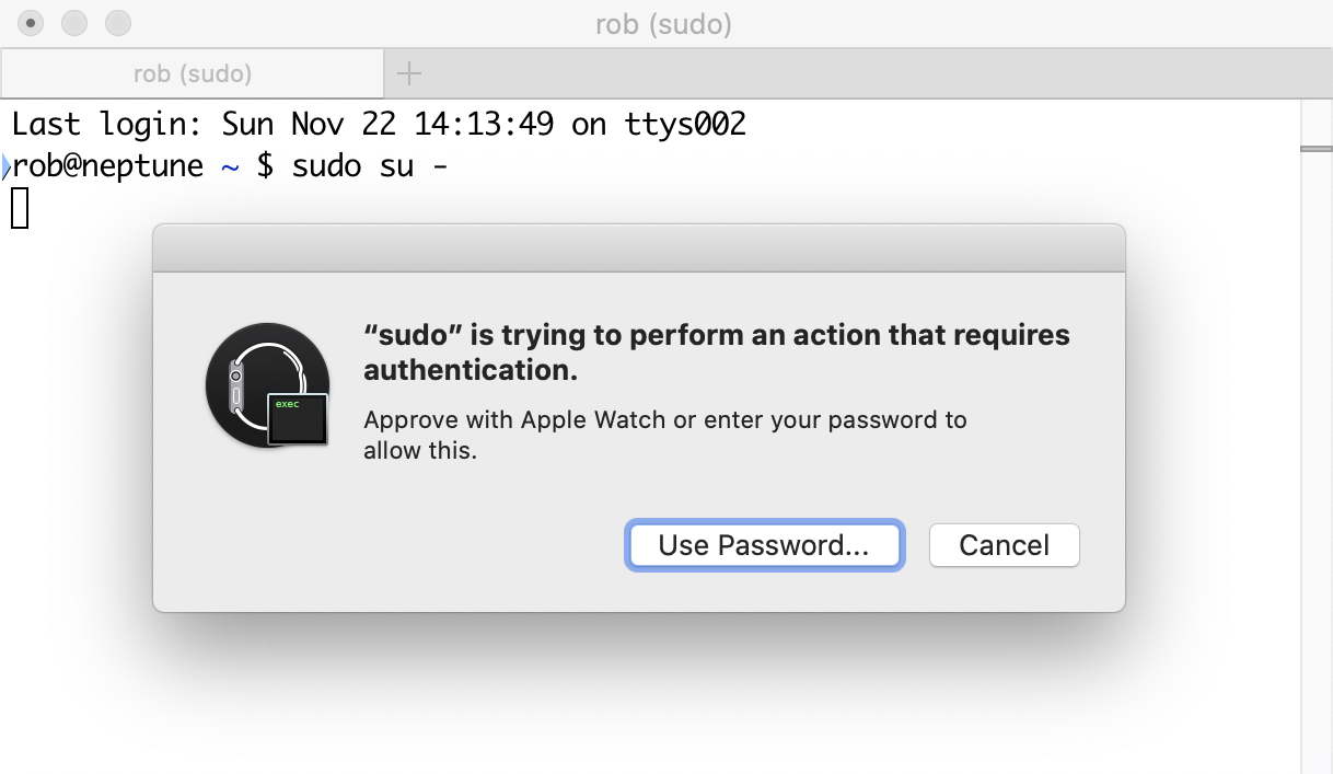 Apple Unlock dialog for sudo