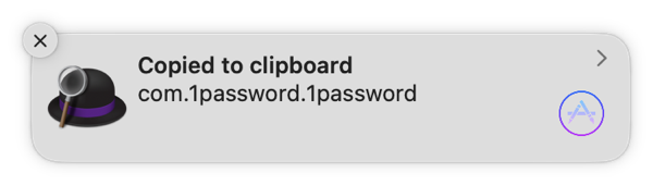 Notification showing the Bundle ID of 1Password