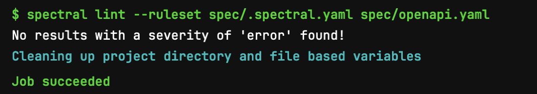 Screenshot of Gitlab CI output when running spectral successfully.