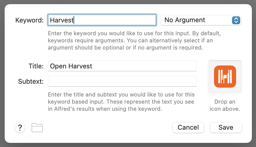 Alfred harvest keyword input.