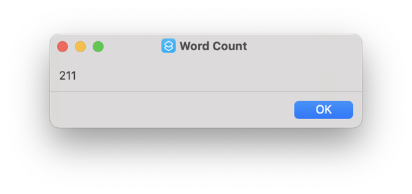 Screenshort of output of Word Count shortcut
