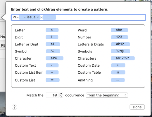 Screenshot of Hazel match attributes screen