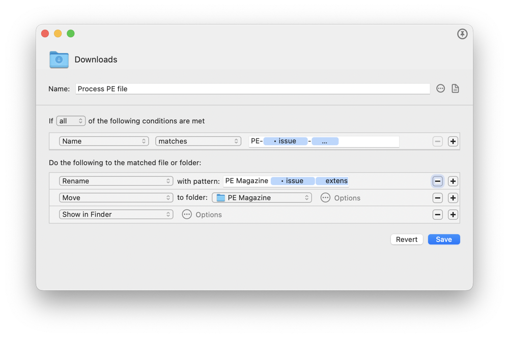 Screenshot of Hazel rename rule