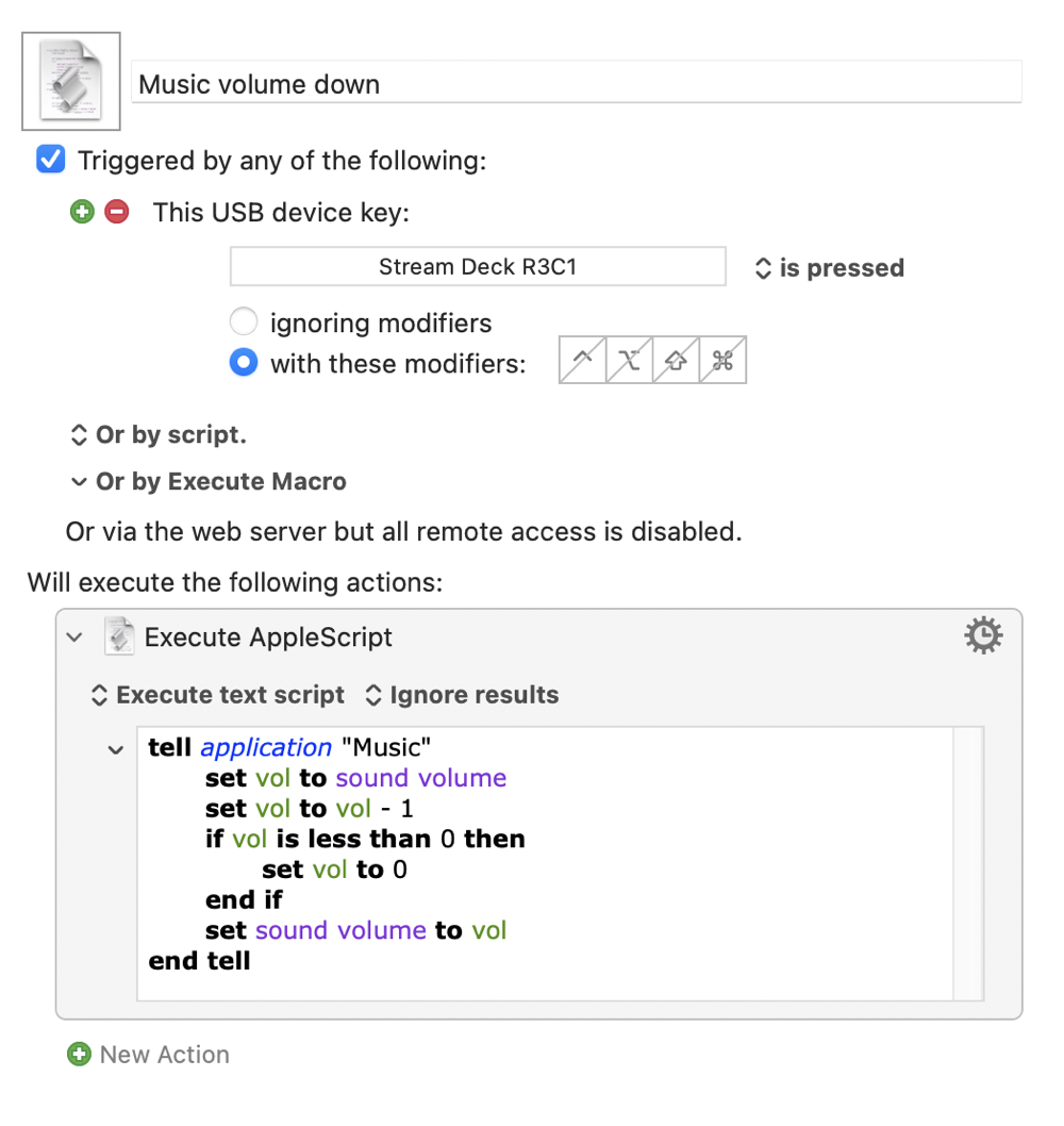 Screenshot of an Keyboard Maestro automation interface showing a 